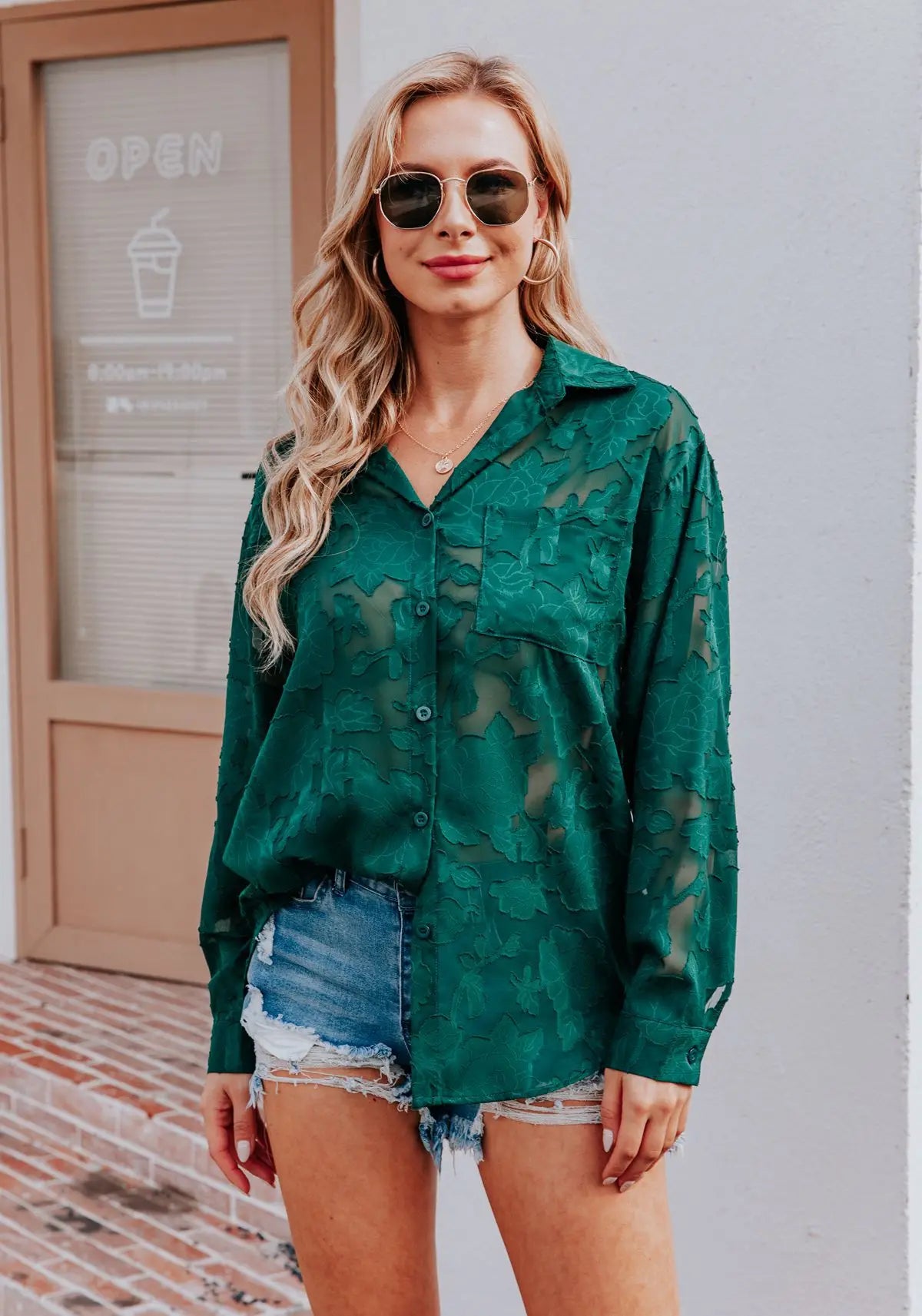 Elegant Long Sleeve Lapel Lace Blouse Office Lady Spring Summer Hollow Out Jacquard Loose Shirt Oversized Tops Luxury Chic Tunic