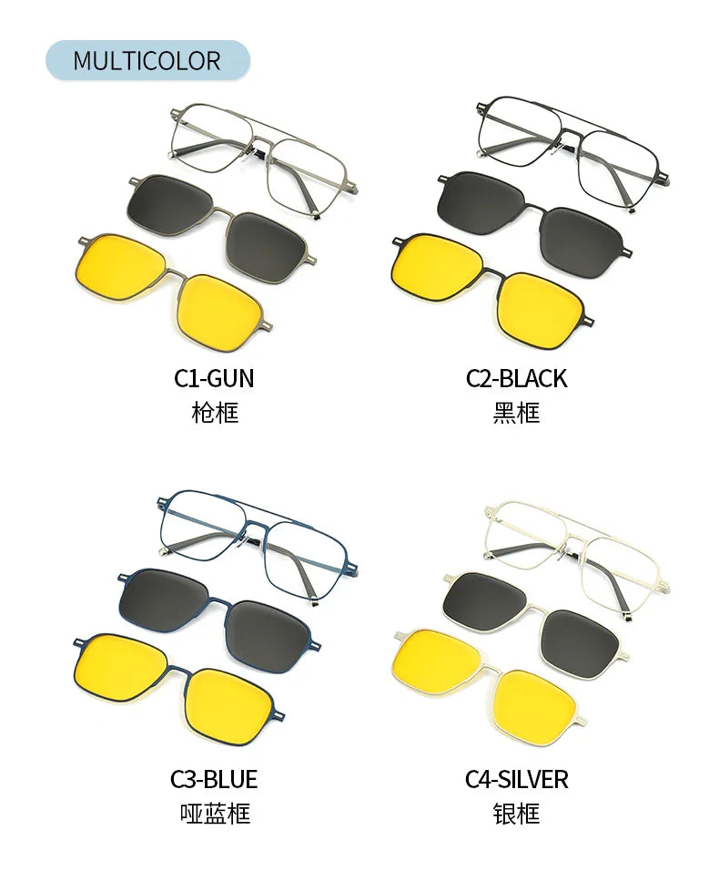 ZHIYI Brand Men Polarized Sunglasses Magnet Adsorption on Glasses Frame 2x Lens Day Night Vision Glasses for Driving Male