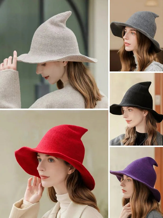 Modern Halloween Costumes Accessories Wool Hat Women Witch Hat Pointed Caps Winter Wool Party Club Witches Hats