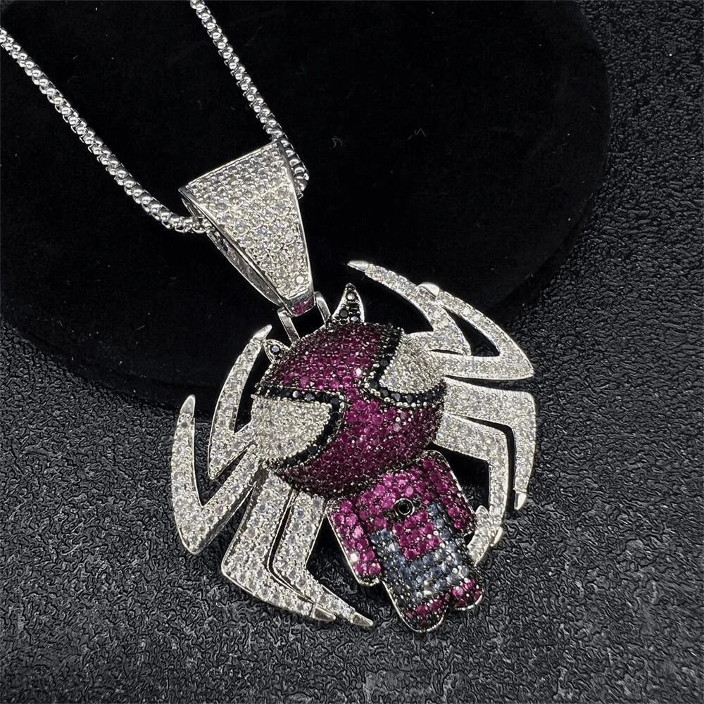 2022 Brand New Fashion Pendant Anime Superhero Wide Cuban Chain Hip Hop Crystal Necklace Icefall Jewelry Outlet