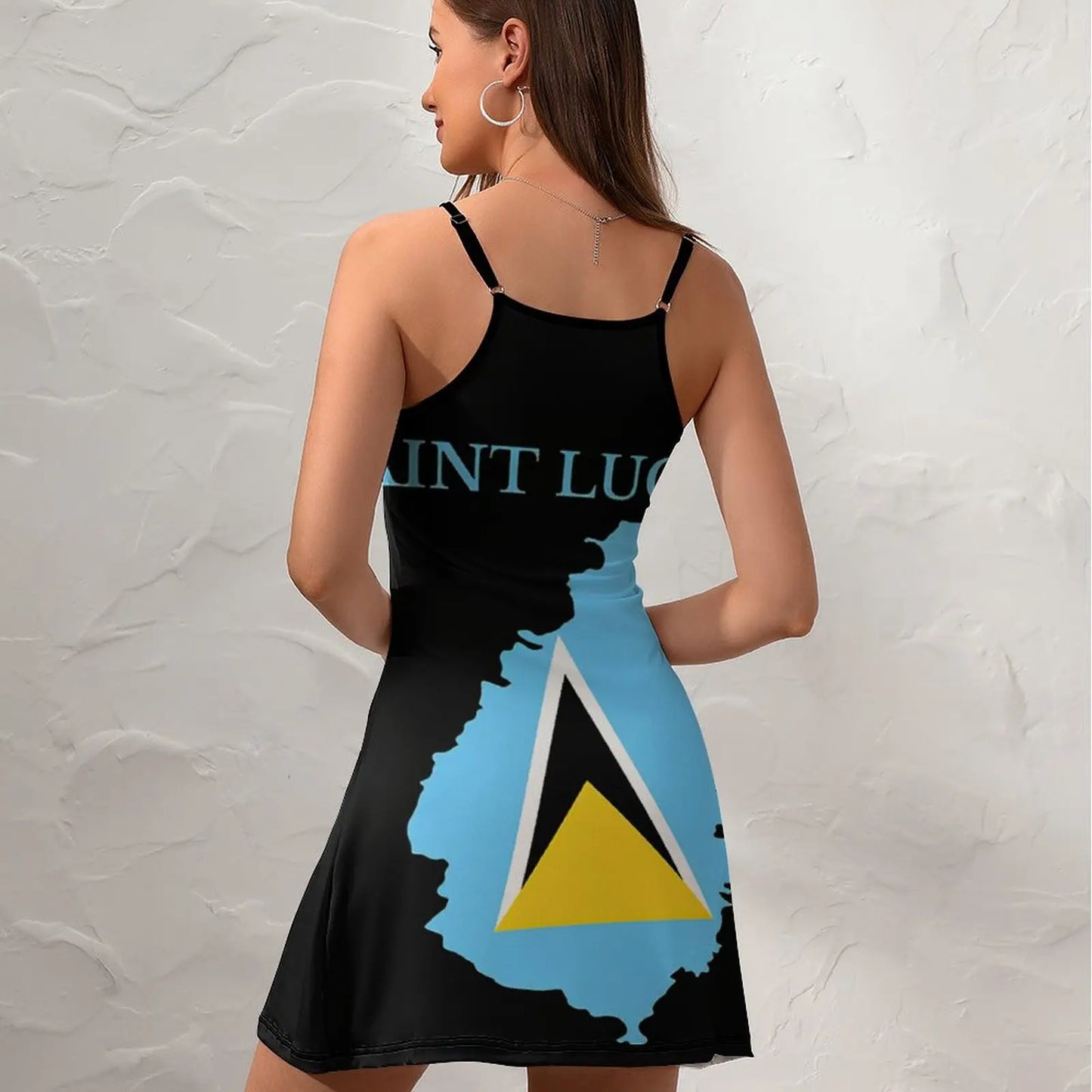 Saint Lucia Map Flag  Women's Sling Dress Funny Graphic Exotic Woman's Clothing Humor Graphic  Vacations Dresses