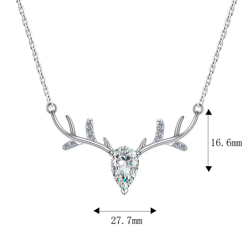 100% 925 Sterling Silver Deer Necklace Luxury 5*8mm Zircon Pendant Necklaces For Women Girl Anniversary Party Best Jewelry Gifts