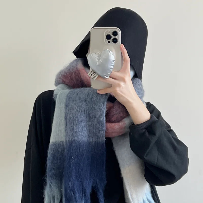 Winter Multicolor Stripe Scarf Cashmere Thick Shawl Women Long Winter Warm Pashmina Wraps with Tassel Scarf For Women