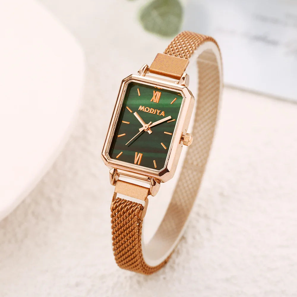 Fashion Square Dial Watches for Women Ladies Quartz Wristwatches Magnetic Strap Green Dial Simple Mesh Luxury Women Watch Часы