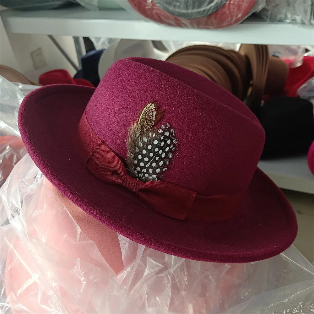 2024 New Fashion Women Men's Fedora Church Roll Up Brim Homburg Jazz Hat Feather Hat Lady Gentleman Gambler Panama Trilby Hat