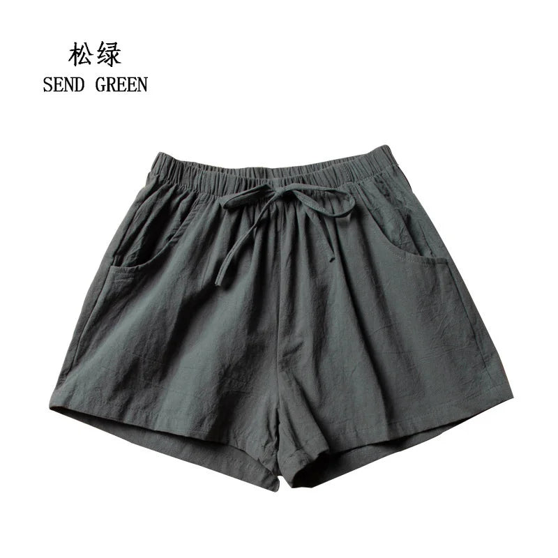 Cotton Linen Shorts Women Fashion Workout Shorts High Waiste Short Pants Ladies Black Shorts Casual Women Shorts Sport Femme