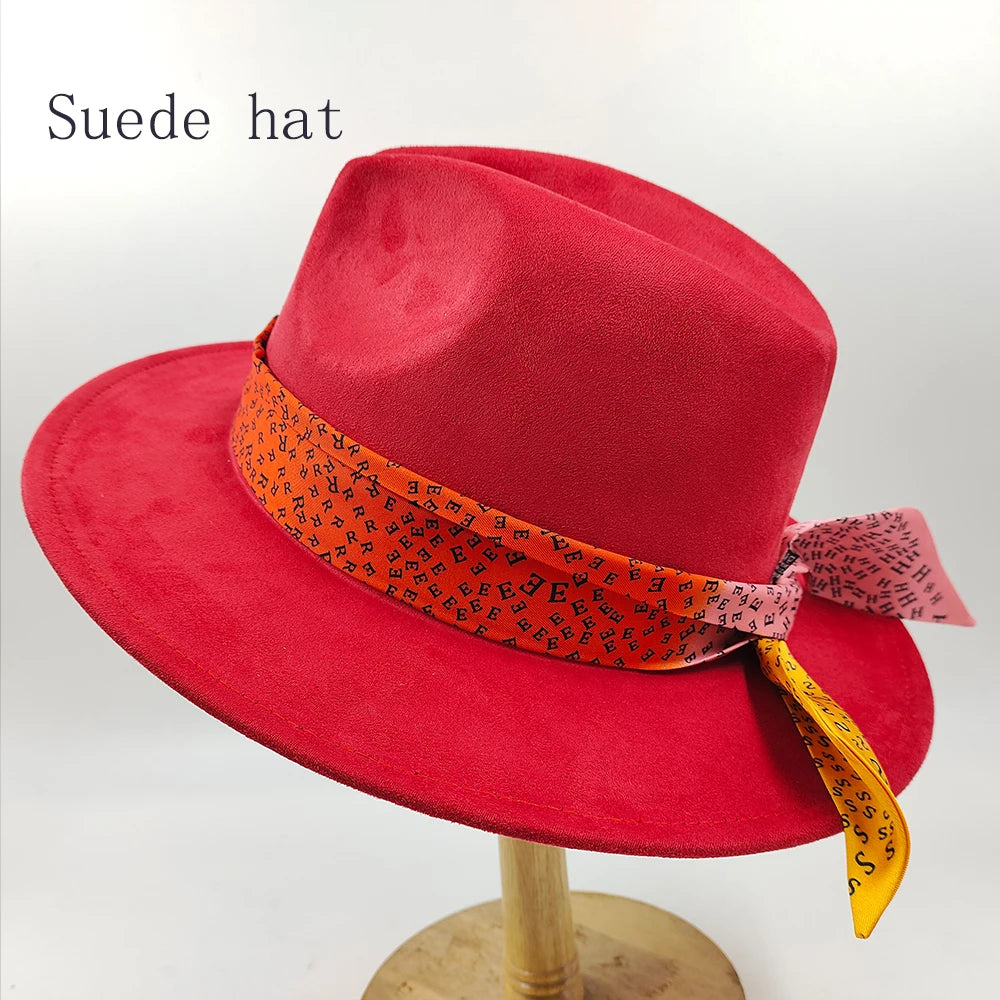Hand-painted Fedora Hat Men's and Women's Hat Panama Spring Autumn Ribbon Suede Fedora Hat Wide Brim Jazz Cap 2023