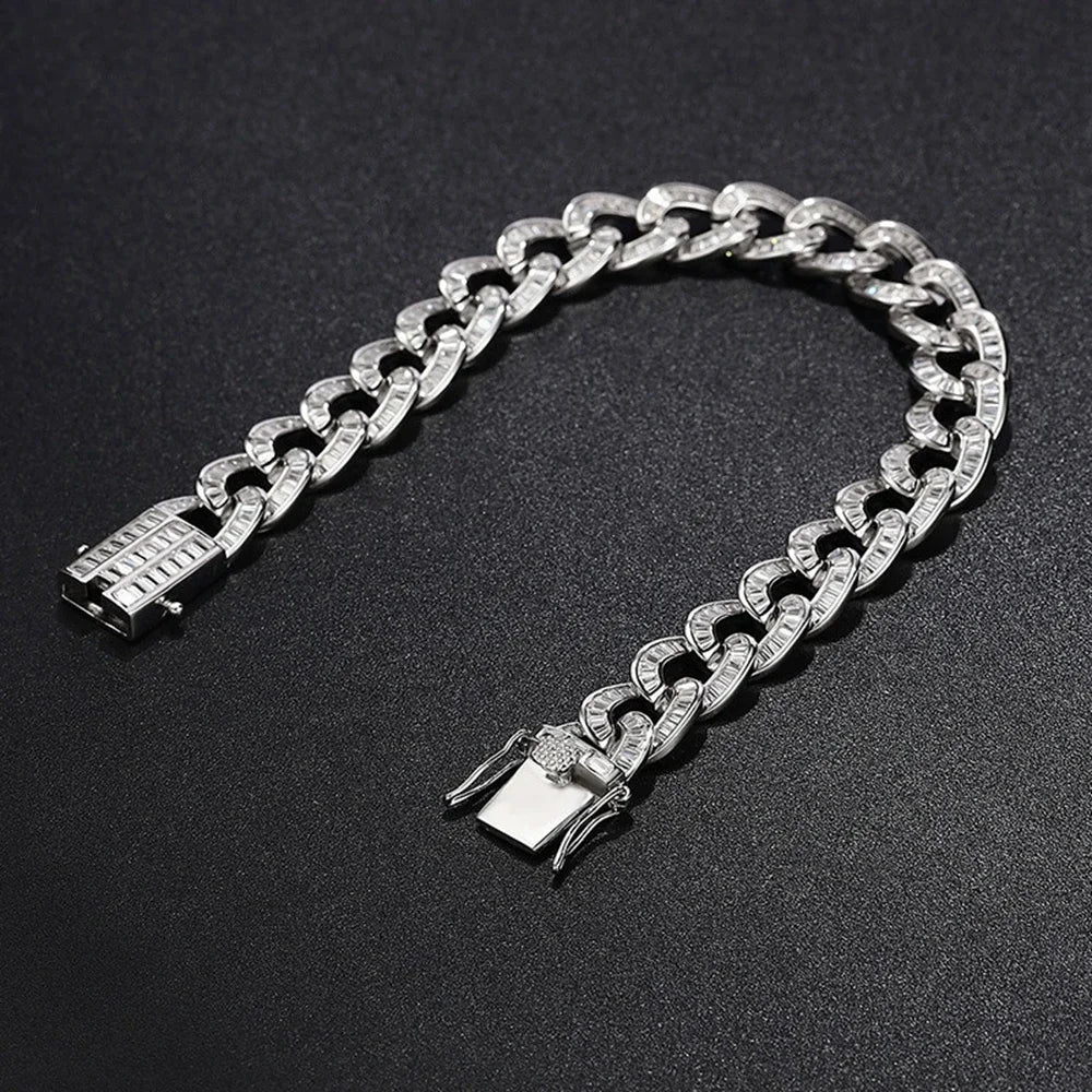shop  Hip Hop Rock 925 Sterling Silver 10MM Simulated Moissanite Gemstone Luxury Cuban Chain Bracelet Fine Jewelry Wholesale