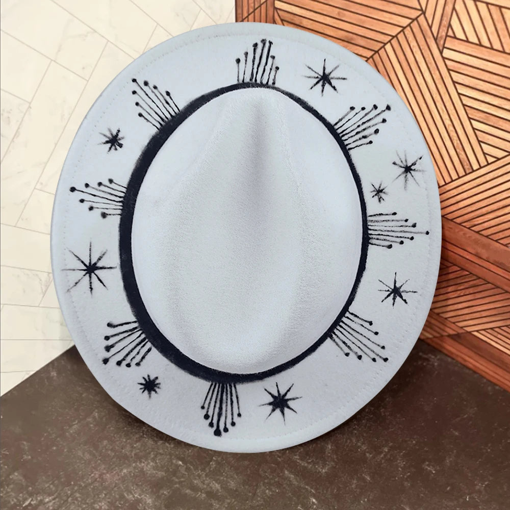 Hand-painted Fedora Hat Men's and Women's Hat Panama Spring Autumn Ribbon Suede Fedora Hat Wide Brim Jazz Cap 2023