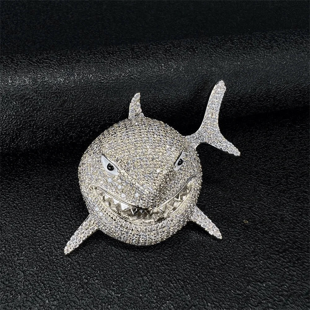 2022 Brand New Rock Hip Hop Cuban Chain Shark Pendant Necklace Iced Out Watch Rhinestone Rapper  CZ Bling Men's Jewelry Gi