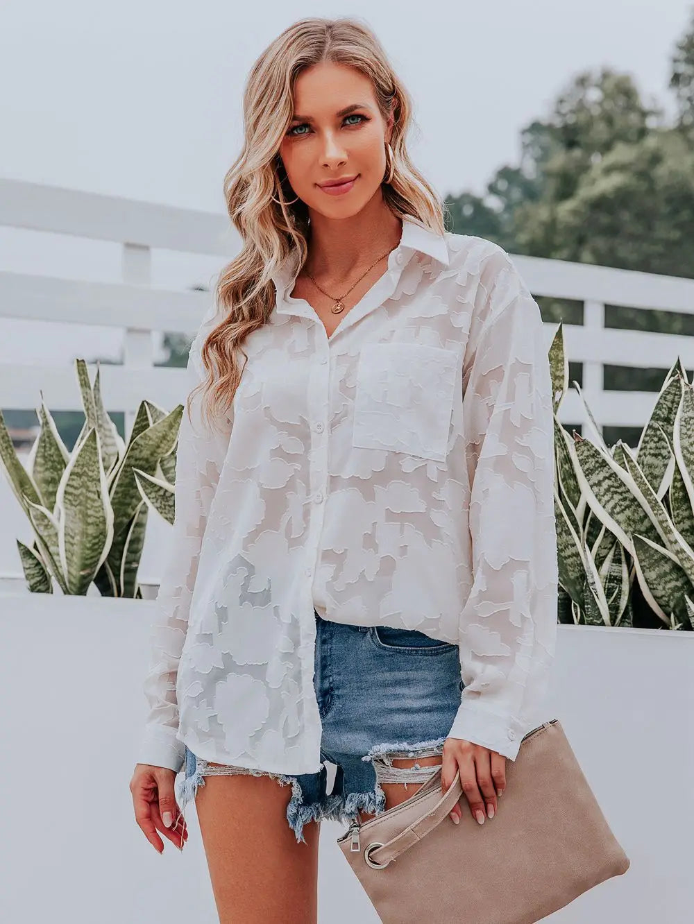 Elegant Long Sleeve Lapel Lace Blouse Office Lady Spring Summer Hollow Out Jacquard Loose Shirt Oversized Tops Luxury Chic Tunic