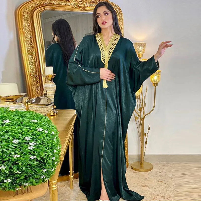 Ramadan Satin Dress Muslim Fashion Ropa De Mujer Envio Gratis  Abayas for Women 2022 American Clothing Bat Sleeve Robe Vestido