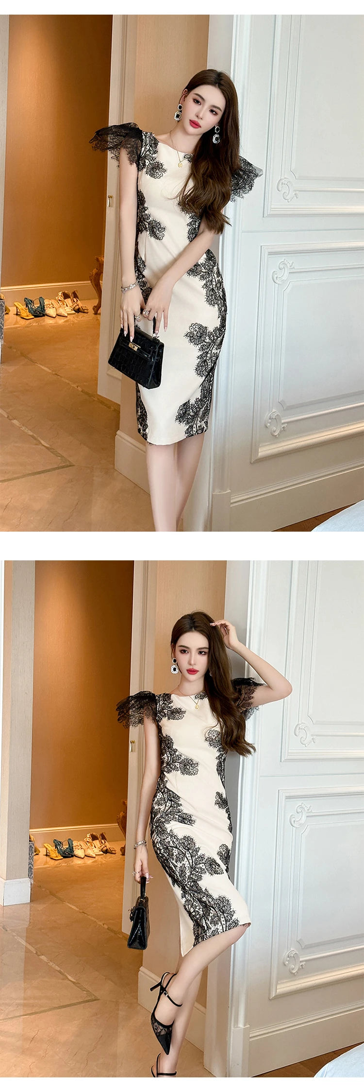 Fashion Summer Evening Long Dress Women Clothes Elegant Pretty Vintage O-Neck Slim Midi Party Guest Robe Mujer Vestidos Fiesta