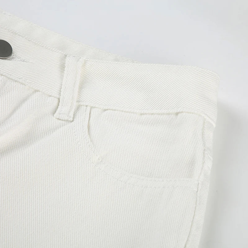 SUCHCUTE White Straight Leg Jeans for Women Casual Low Waisted Slim Denim Pants Fashion All-Match Trousers Streetwear Bottoms