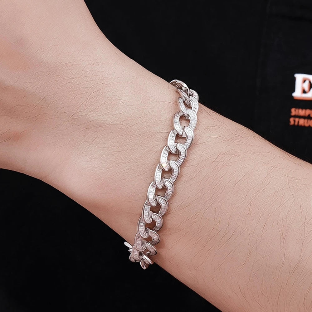 shop  Hip Hop Rock 925 Sterling Silver 10MM Simulated Moissanite Gemstone Luxury Cuban Chain Bracelet Fine Jewelry Wholesale