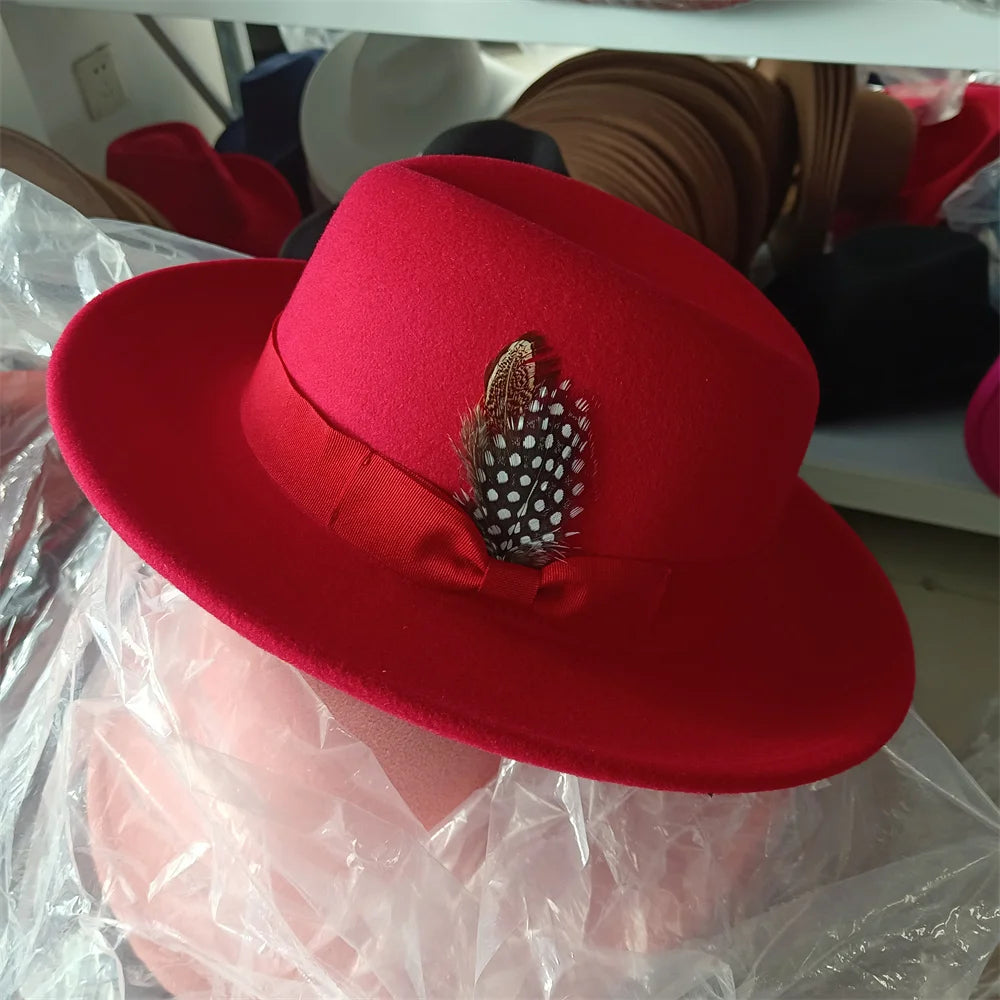 2024 New Fashion Women Men's Fedora Church Roll Up Brim Homburg Jazz Hat Feather Hat Lady Gentleman Gambler Panama Trilby Hat