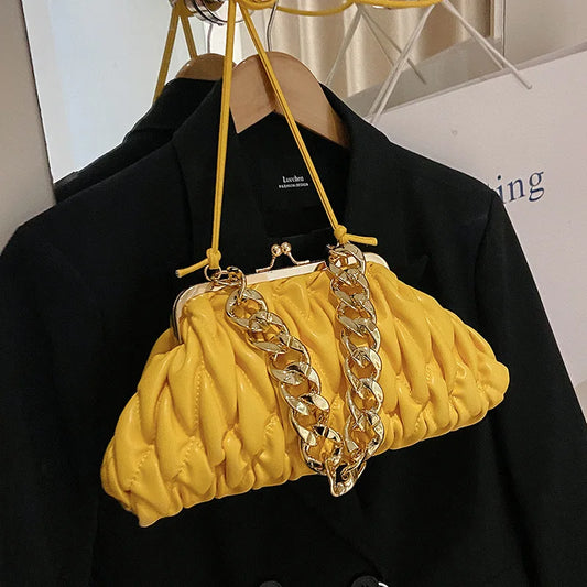 Pleated Lingge Fashion Shell Bag Women's Versatile Chain Handbag Casual One Shoulder Crossbody Chain Accessories Women's Bag