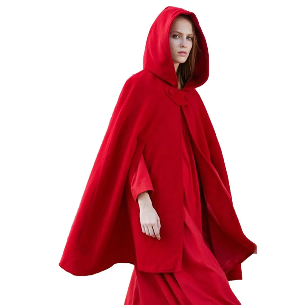 Red Cloak Women Outwear Hooded Coat Thin Vintage Gothic Medieval Cape Poncho Casual Maxi Long Cardigan for Spring Autumn