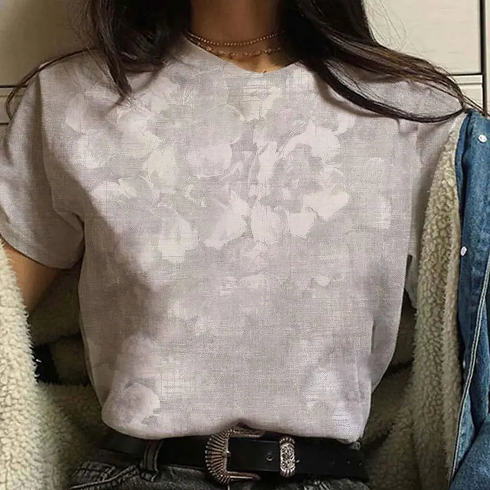 Summer Women'S T-Shirt With Floral Pattern Short Sleeved Loose And Breathable Top Casual Clothing Women'S Party Fashion T-Shirt