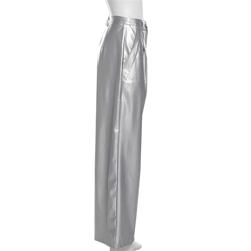 Silver Retro Matte Trendy Personalized All-match Casual High Street Cool Confident Casual Women's Autumn Wide Leg Pants