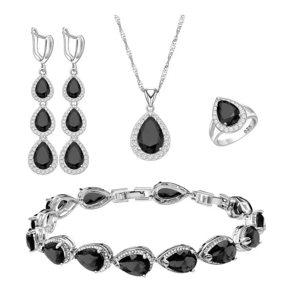 Wedding Bride Silver 925 Jewelry Sets Women White Topaz Long Earrings Bracelet Necklace Rings Luxury Fashion Set Dropshipping