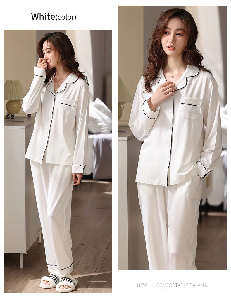 Modal Couples Matching Clothing Set White Pajama For Women Men PJ Pijama Mujer Sleepwear Cotton Pyjama Pour Femme Home Clothes