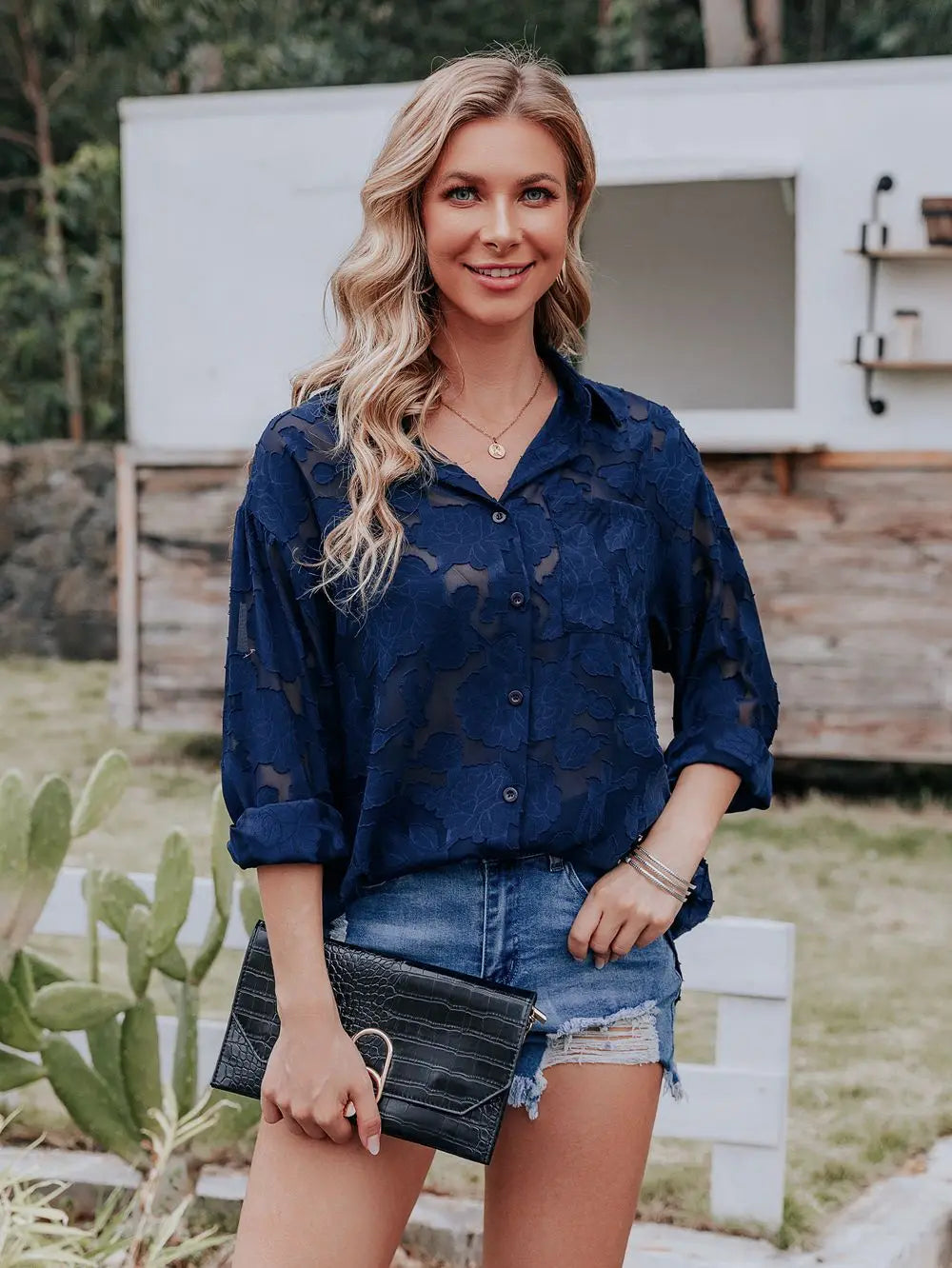 Elegant Long Sleeve Lapel Lace Blouse Office Lady Spring Summer Hollow Out Jacquard Loose Shirt Oversized Tops Luxury Chic Tunic