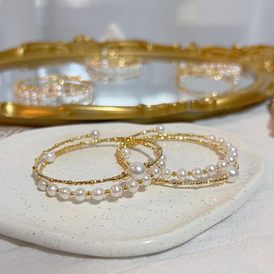 New Arrival 100% Natural Freshwater Pearl 14K Gold Filled Female Double Bangle For Women Jewelry Gifts Never Fade