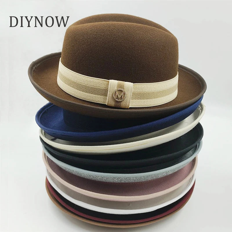 2024 New Fashion Women Men's Fedora Church Roll Up Brim Homburg Jazz Hat Feather Hat Lady Gentleman Gambler Panama Trilby Hat