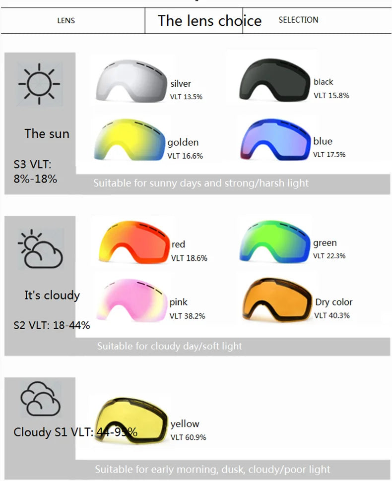 Outdoor new double layer anti-fog ski goggles snow skis glasses snowmobile glasses outdoor sports skiing