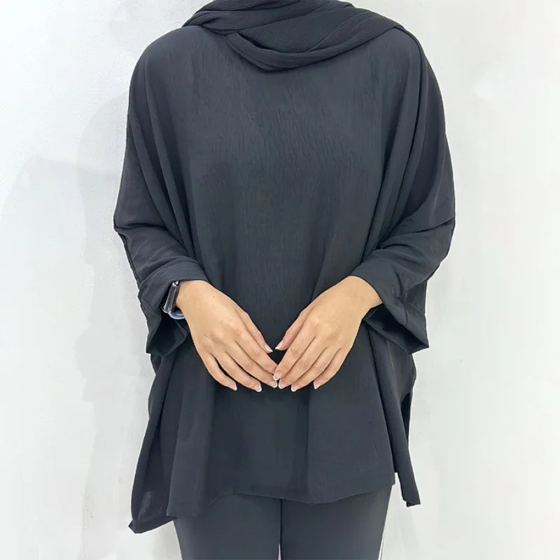 Southeast Asia Islam Abaya Kaftan New Long-sleeved Loose Casual Islam Abaya Kaftan Irregular Hem Ice Silk Women Shirt