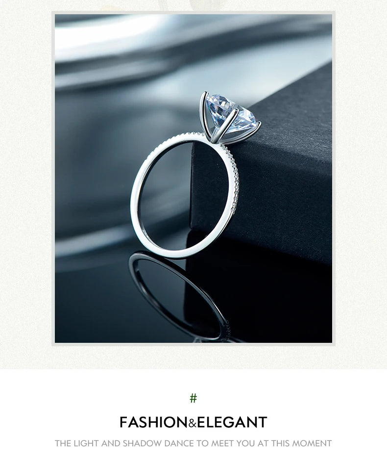 2023 Classic Luxury Real Solid 925 Sterling Silver Ring 3Ct 10 Hearts Arrows Zircon Wedding Jewelry Rings Engagement For Women