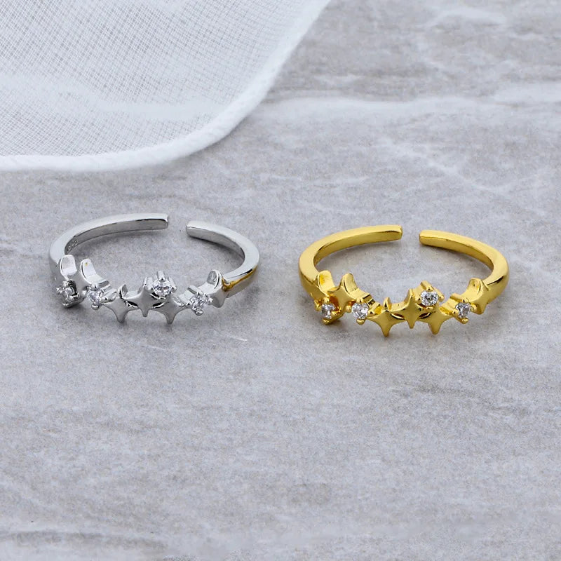925 Sterling Silver Star Crytal Ring for Women Girl Personality Simple Adjustable Exquisite Jewelry Dropshippipng Gift