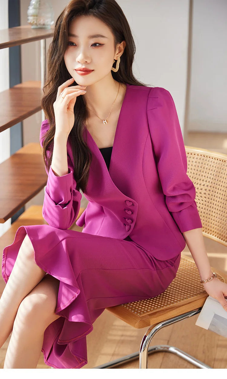 Formal Women Business Suits with Blazer Coat and Fishtail Skirt Professional Ladies Office Work Wear Uniform Clothing Sets