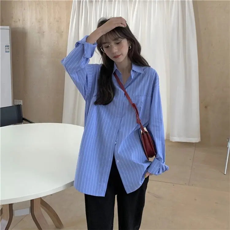 Sun Protection Korean Style Women's Clothing Spring and Summer Stripe Long Sleeve Blouses Outdoor Cardigan Clothes Shirts