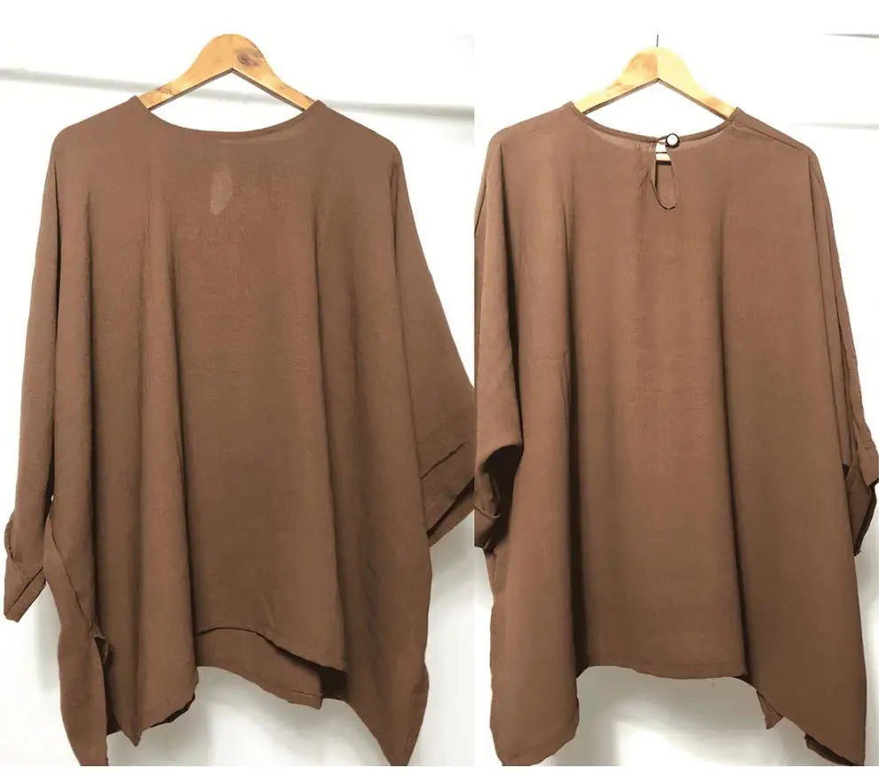 Southeast Asia Islam Abaya Kaftan New Long-sleeved Loose Casual Islam Abaya Kaftan Irregular Hem Ice Silk Women Shirt