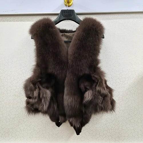 2025 Women Luxury 100% Genuine Real Fox Fur Vest Natural Soft Fox Fur Sleeveless Jacket New Lady Quality Warm Real Fox Fur Gilet