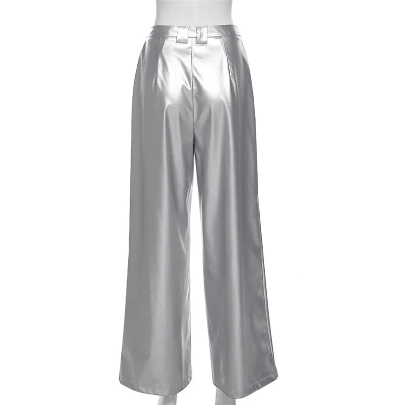 Silver Retro Matte Trendy Personalized All-match Casual High Street Cool Confident Casual Women's Autumn Wide Leg Pants