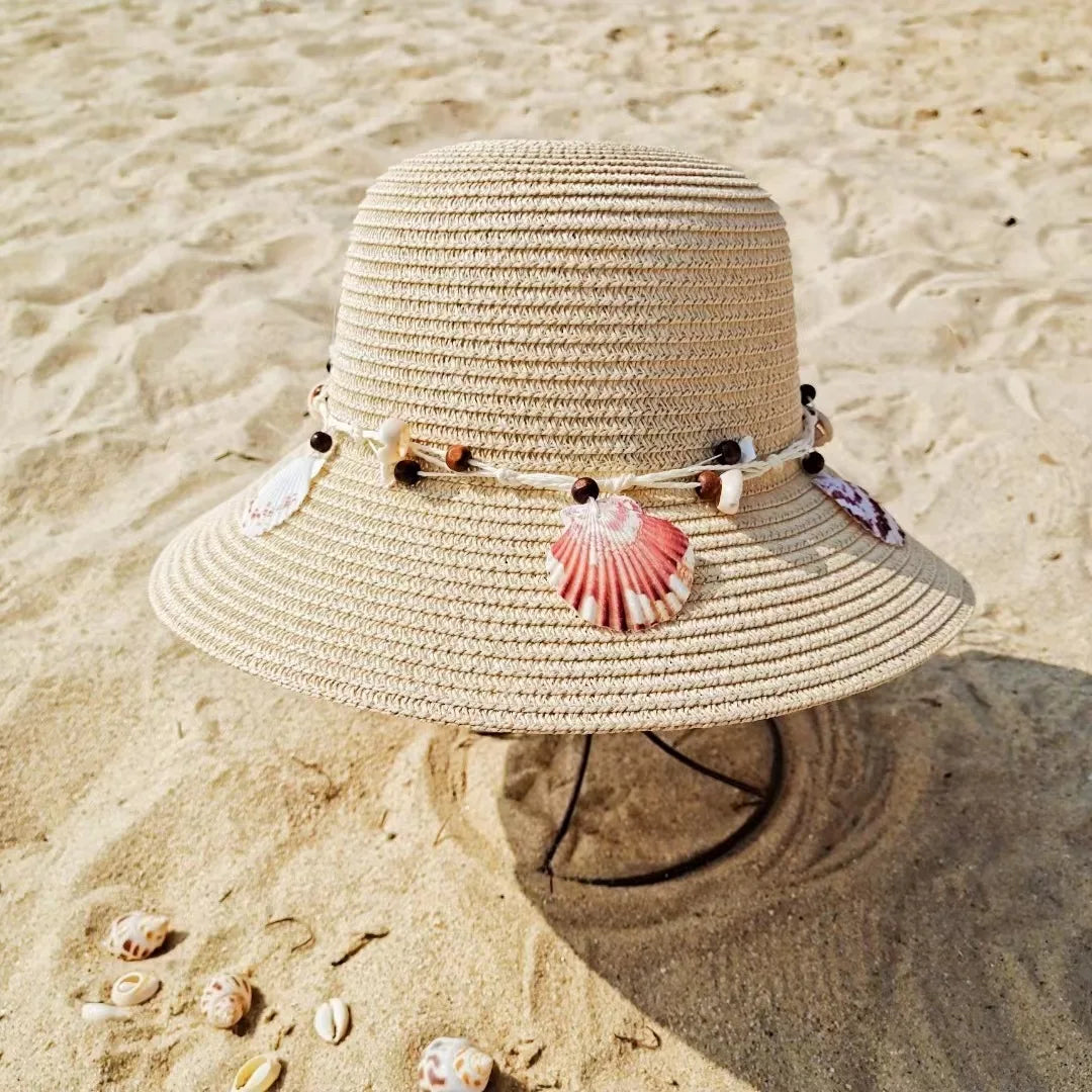 New Shell Accessories Fashionable Large Brim Women's Summer Straw Hat UV Resistant Sun Hat Sweet Beach Hat