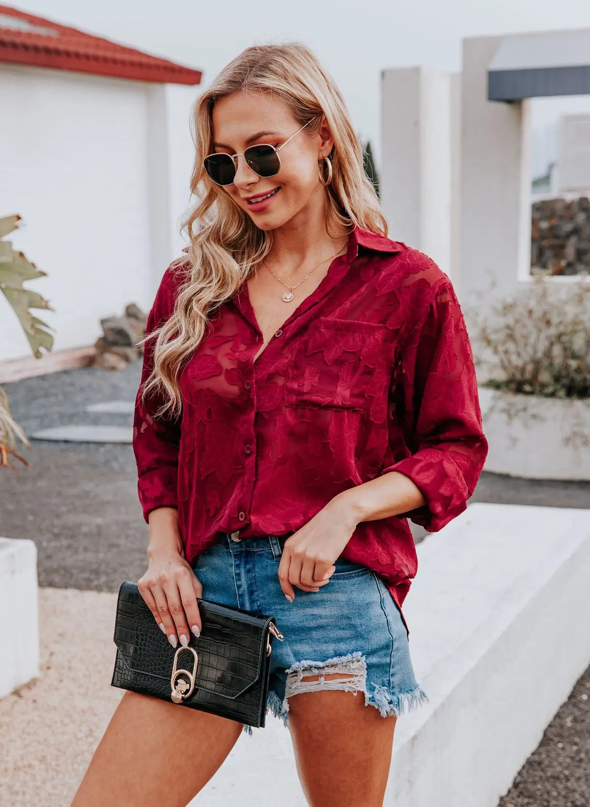 Elegant Long Sleeve Lapel Lace Blouse Office Lady Spring Summer Hollow Out Jacquard Loose Shirt Oversized Tops Luxury Chic Tunic