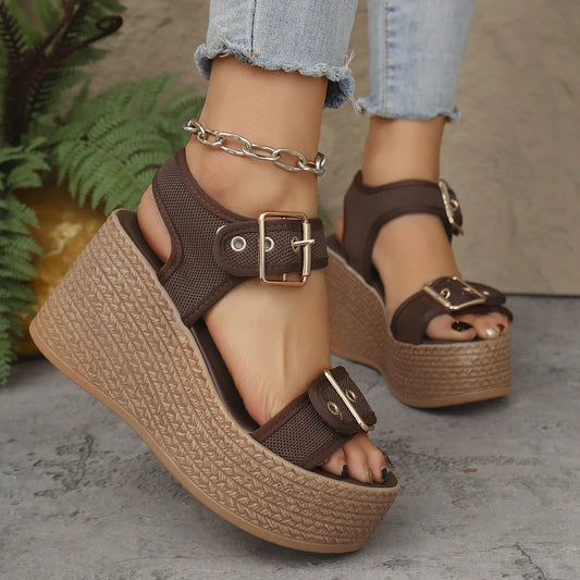Summer Women's High Heel Shoes 2025 New Casual Platform Wedge Heel Sandals Women's Fashion Open Toe Rome Sandals Sandalias Mujer