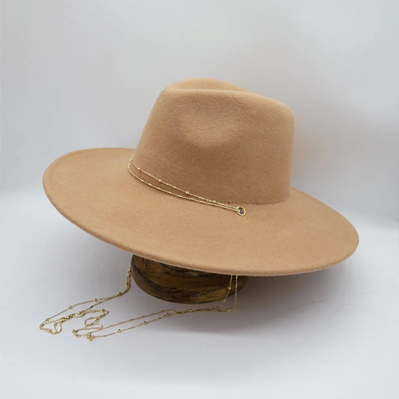 Autumn and Winter 100% Wool Hat Bell Hat Women's French Elegant Retro Hepburn Round Top Big brim Hat