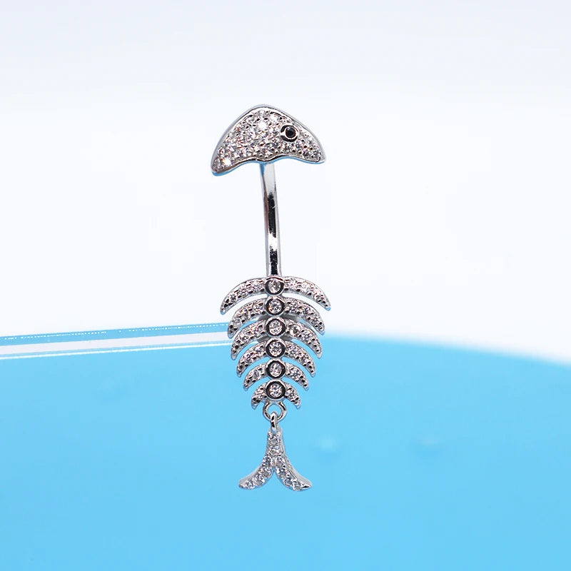 MIQIAO Best Selling 925 Sterling Silver Piercing Women Jewelry Body Accessories Fish Ring Piercing Belly Button Luxury