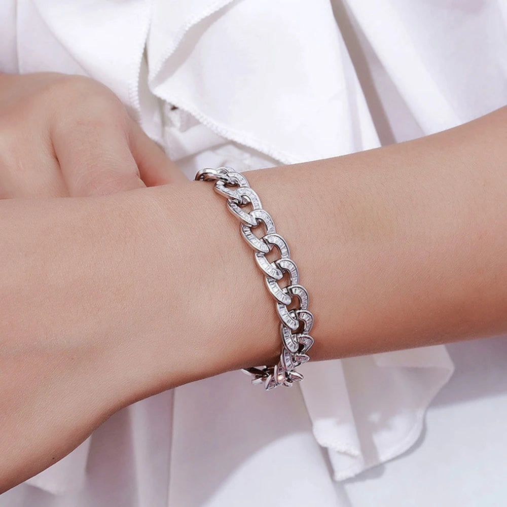 shop  Hip Hop Rock 925 Sterling Silver 10MM Simulated Moissanite Gemstone Luxury Cuban Chain Bracelet Fine Jewelry Wholesale