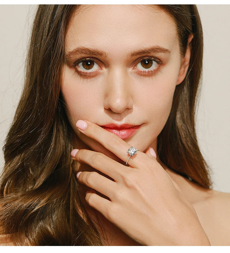 2023 Classic Luxury Real Solid 925 Sterling Silver Ring 3Ct 10 Hearts Arrows Zircon Wedding Jewelry Rings Engagement For Women