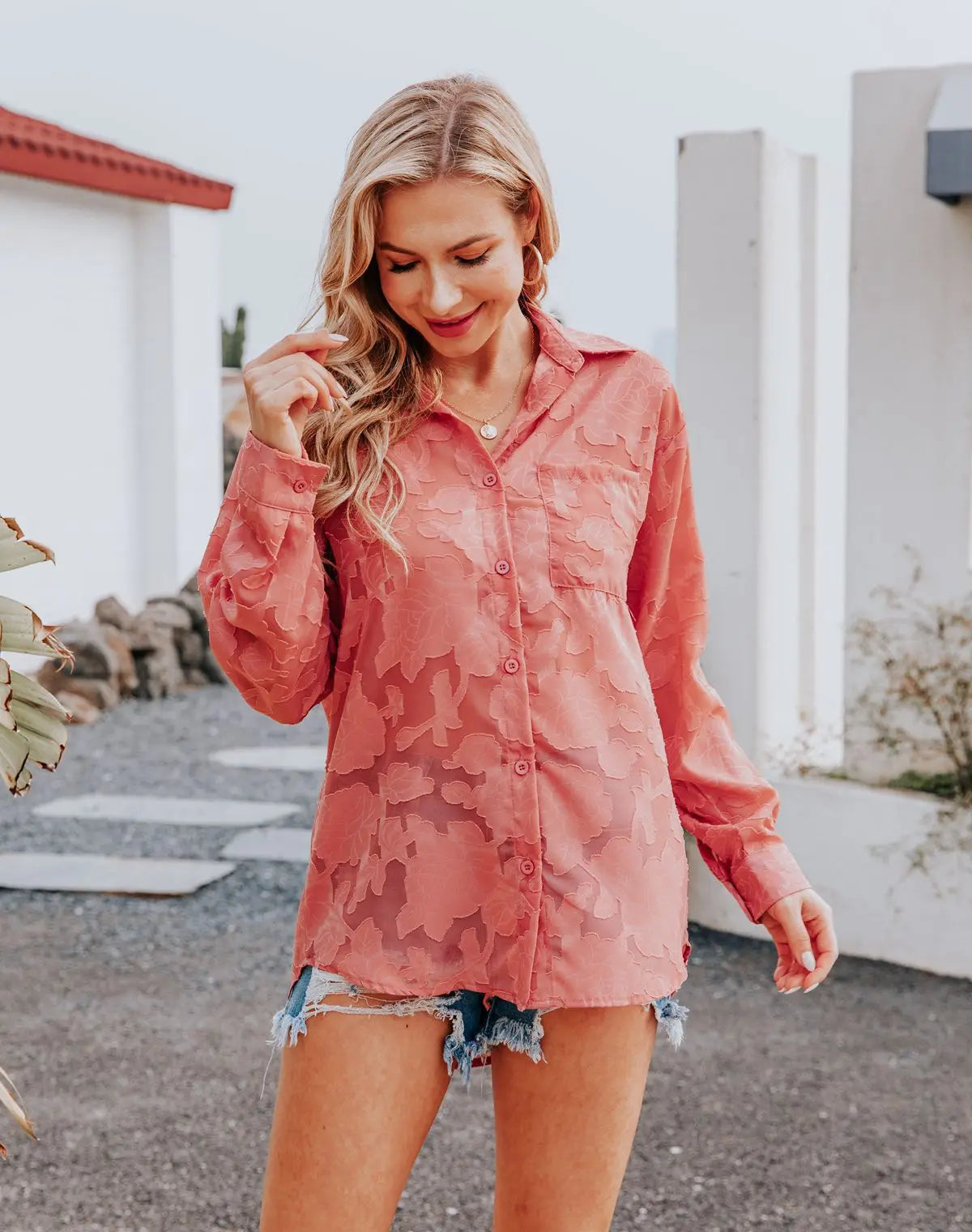 Elegant Long Sleeve Lapel Lace Blouse Office Lady Spring Summer Hollow Out Jacquard Loose Shirt Oversized Tops Luxury Chic Tunic