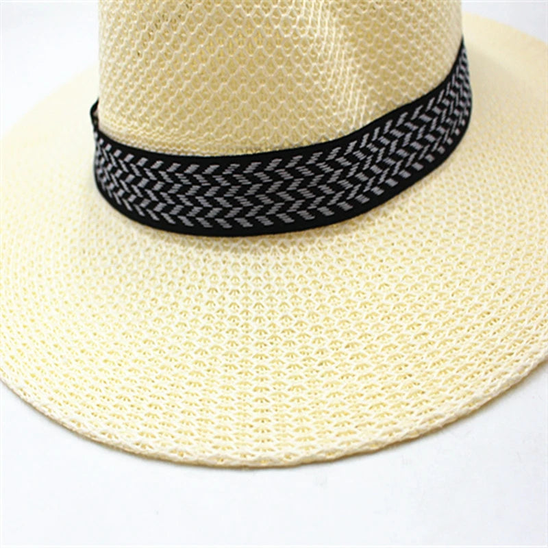 Men Wide Brim Jazz Hat Retro Trendy Chapeau Caps Wedding Party Fedora Hats Vintage Western Panama Travel Sunhat Straw Gorras