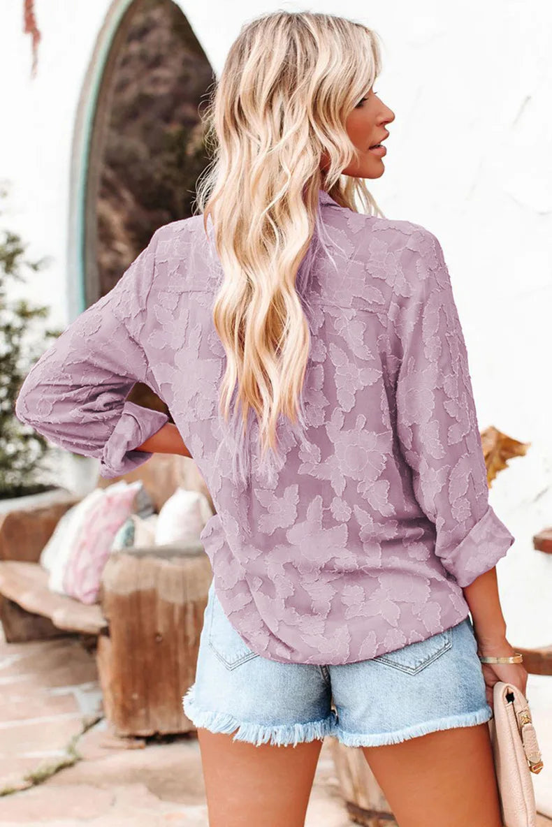 Elegant Long Sleeve Lapel Lace Blouse Office Lady Spring Summer Hollow Out Jacquard Loose Shirt Oversized Tops Luxury Chic Tunic