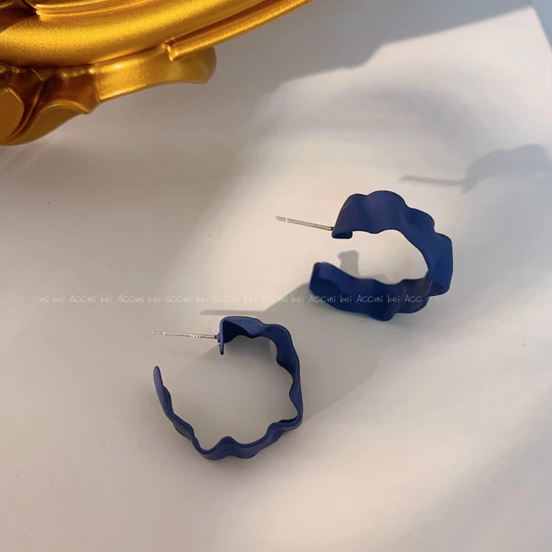 Royal Blue Series Stud Earrings Collection Heart Bowknot Circle Square Geometric Klein Blue Crystal Earrings Women Jewelry