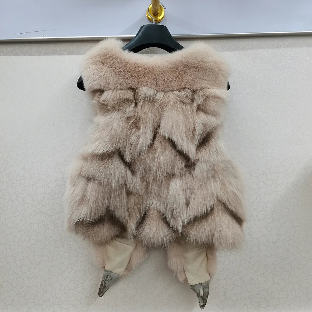 2025 Women Luxury 100% Genuine Real Fox Fur Vest Natural Soft Fox Fur Sleeveless Jacket New Lady Quality Warm Real Fox Fur Gilet
